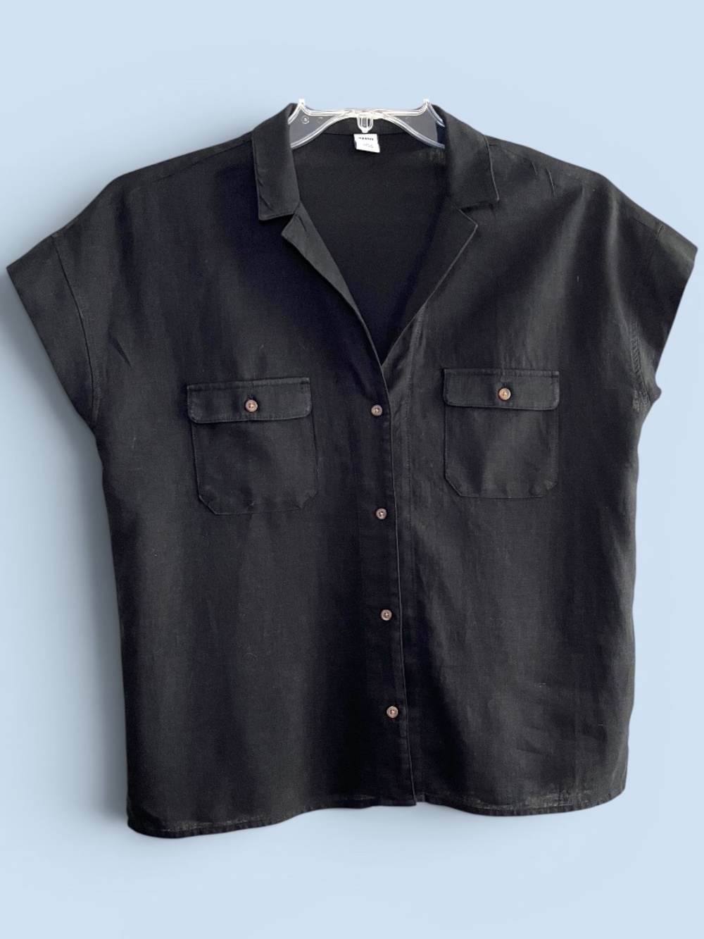 Old Navy Black Linen Blouse Cap Sleeve Size Small NWOT